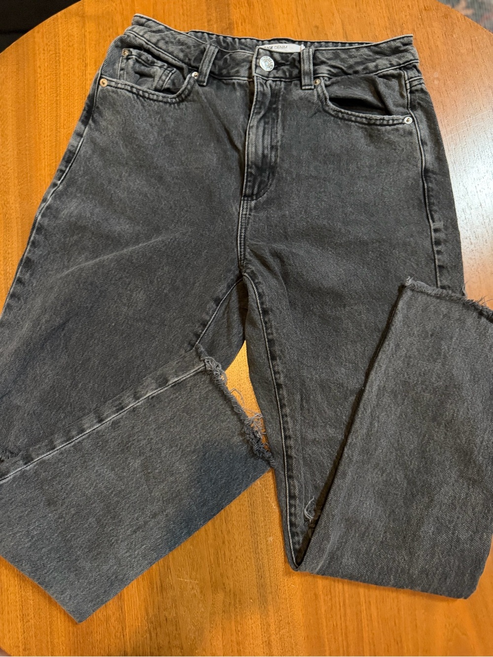 Garage Denim woman’s Washed Black Mom Jeans with Raw Hem Size 05/27